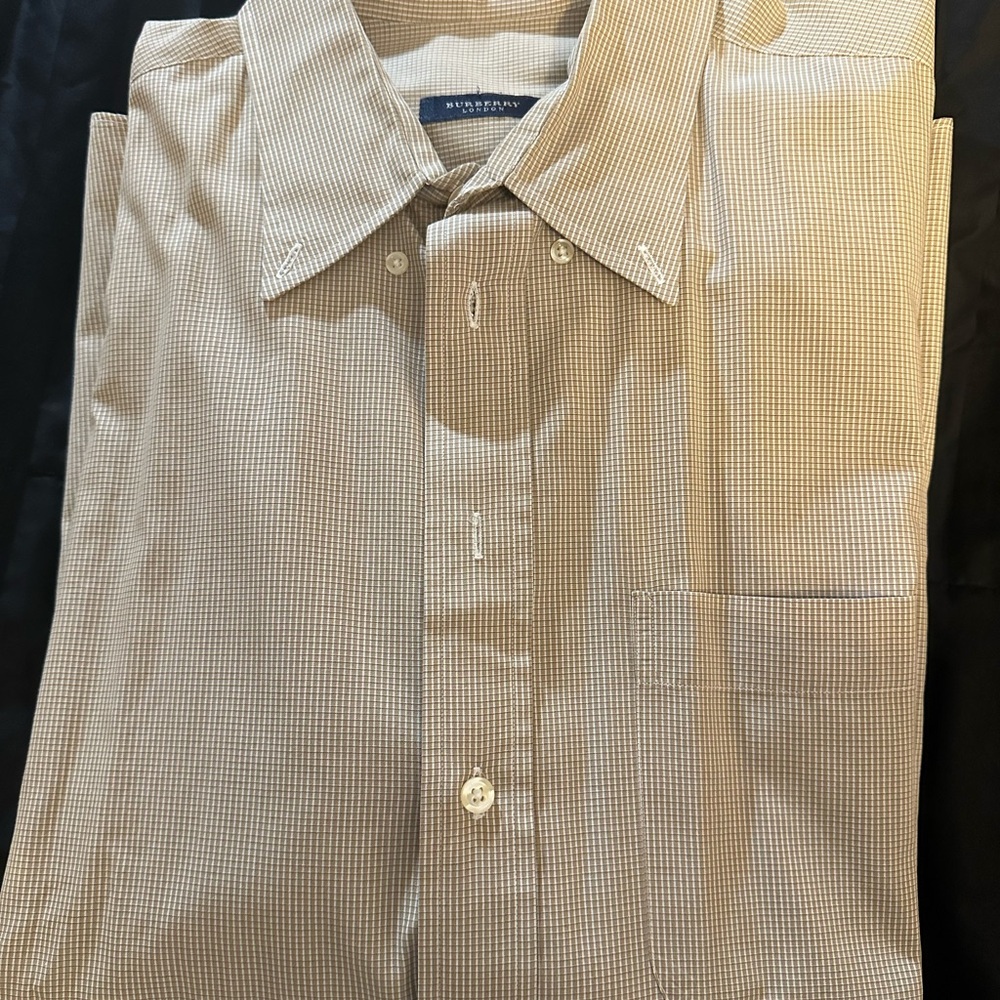 Burberry London Men's Tan and White Dress Shirt Size XL